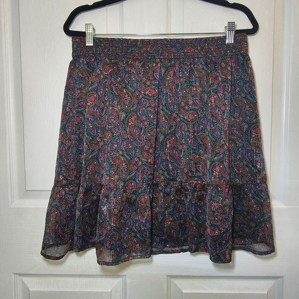 Women's Loft Red Blue Green Paisley Swing Skirt Large